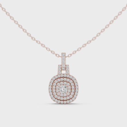 Double Halo Cushion Cut Lab-Grown Diamond Pendant 14K Rose Gold