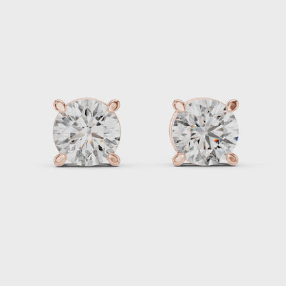 Classic Round Solitaire Lab Grown Diamond Solitaire Earrings in 14K Rose Gold | Timeless Diamond Earrings