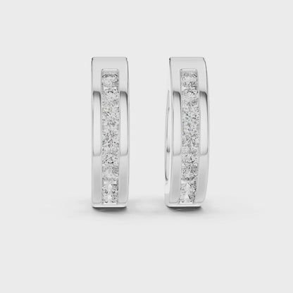 Channel Set Round Lab Grown Diamond Huggie Hoop Earrings in 14K White Gold