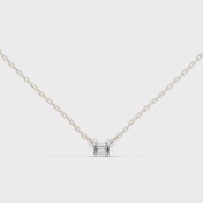 Emerald Cut Solitaire Lab Grown Diamond Pendant in White Gold