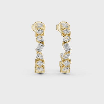 Multi Shape Lab Grown Diamond Open Hoop Earrings in 14K Yellow Gold