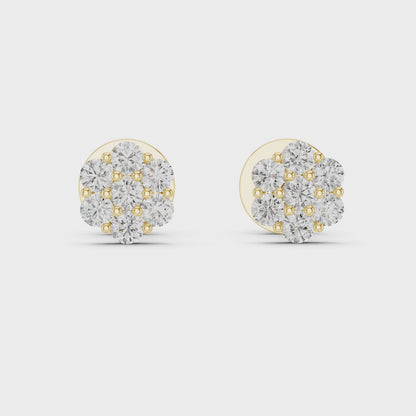 Gold Cluster Round Diamond Stud Earrings in 14K Yellow Gold