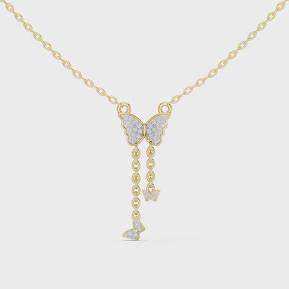 Delicate Lab Grown Diamond Butterfly Drop Necklace in Yellow Gold | Dainty Butterfly Pendant Necklace