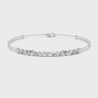 Mixed Shape Lab Grown Diamond Tennis Chain Bracelet in White Gold