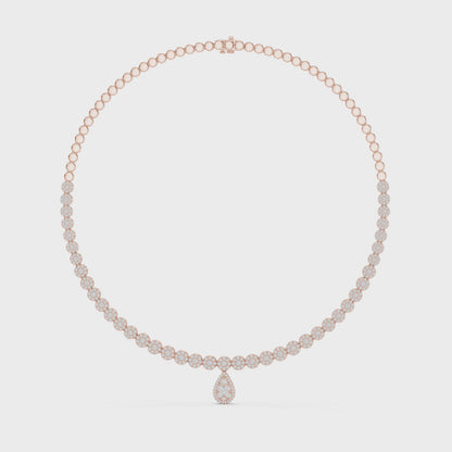 Luxury Lab Grown Diamond Floral Halo Necklace with Pear Drop Pendant in Rose Gold