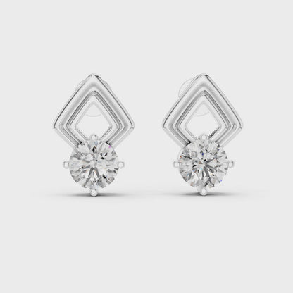 Round Cut Lab Grown Diamond Geometric Solitaire Earrings in 14K White Gold
