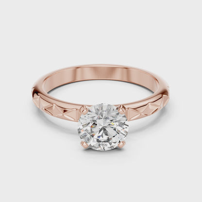 Round Cut Lab Grown Diamond Ring with Geometric Band