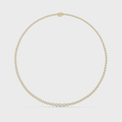Luxury Graduated Lab Grown Diamond Tennis Necklace in Yellow Gold | Round Bezel Set Diamond Necklace