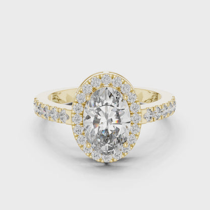 Oval Halo Lab-Grown Diamond Engagement Ring with Pavé Band in 14K Yellow Gold
