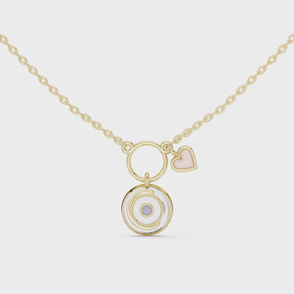 Casual White Enamel Heart Charm Pendant in Yellow Gold