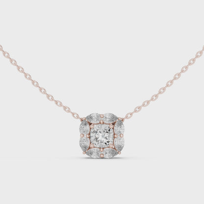 Cushion Cut Pear Halo Lab Grown Diamond Pendant in 14K Rose Gold