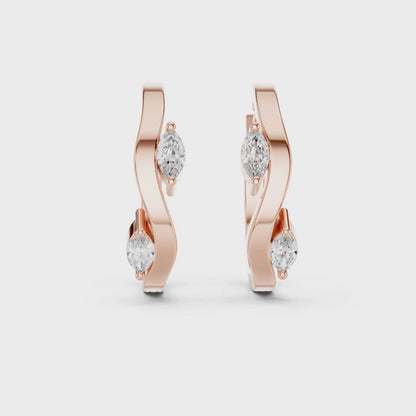 Rose Gold Hoop Earrings with Marquise Diamonds