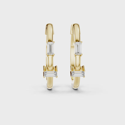 Luxury Gold Hoop Earrings | Emerald-Cut Diamond Design