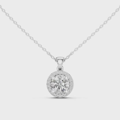 Round Cut Lab-Grown Diamond Halo Pendant in 14K White Gold