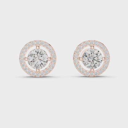 Round Halo Lab Grown Diamond Stud Earrings in 14K Rose Gold