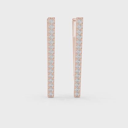 Rose Gold Geometric Hoop Earrings with Round Diamond Accents