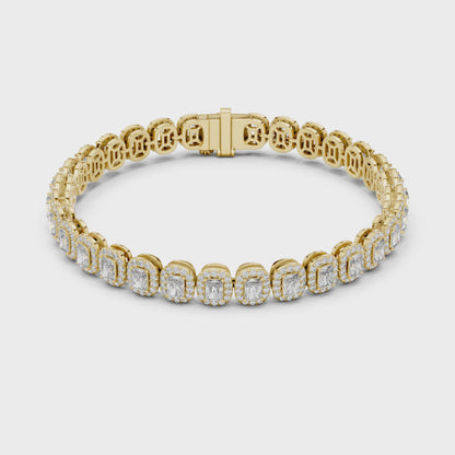 Gold Emerald-Cut Diamond Tennis Bracelet – Halo Luxury Design