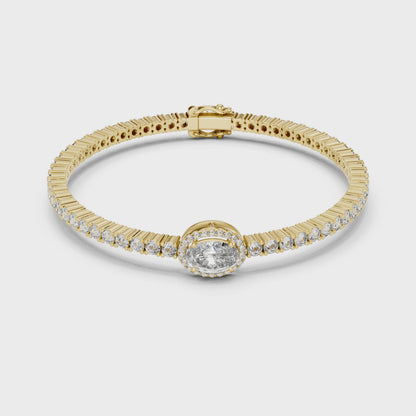 Oval Halo Diamond Tennis Bracelet in 14K Yellow Gold