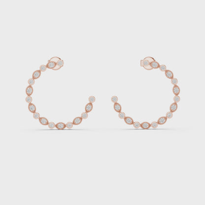 14K Rose Gold Round Diamond Open Hoop Earrings