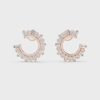 Baguette & Round Lab Grown Diamond Open Hoop Earrings in 14K Rose Gold