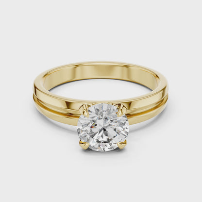 Yellow Gold Round Lab Grown Diamond Engagement Ring – Solitaire Design