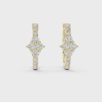 Luxury Gold Hoop Earrings | Round-Cut Diamond Cluster Design