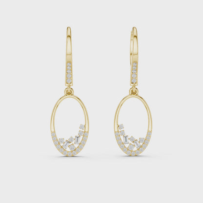Gold Round Diamond Chandelier Earrings – Modern Elegance