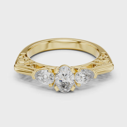 Exclusive Gold Oval-Cut Diamond Three Stone Ring