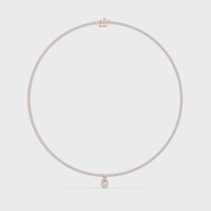 Luxury Lab Grown Diamond Tennis Necklace with Pear Halo Drop Pendant in Rose Gold