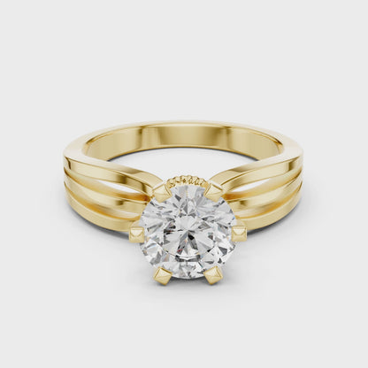 Classic Round Cut Solitaire Ring with Split Shank in Yellow Gold