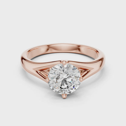 Round Solitaire Lab Grown Diamond Ring with Split Shank Rose Gold