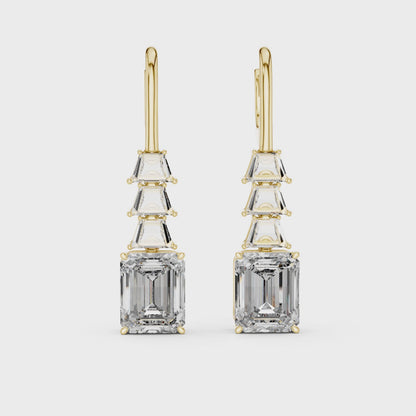 18K Yellow Gold Emerald Cut Lab-Grown Diamond Chandelier Earrings