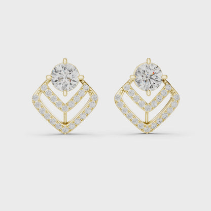 Round Lab Grown Diamond Chevron Stud Earrings in 14K Yellow Gold