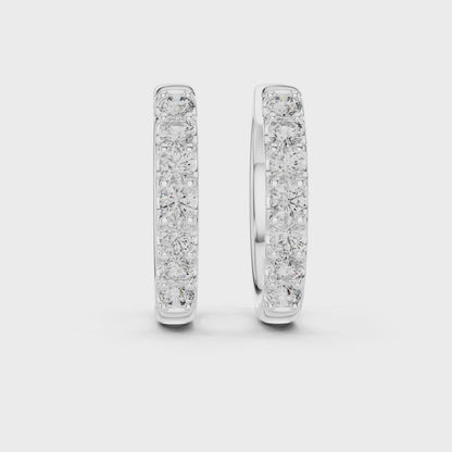 Luxury White Gold Round Diamond Hoop Earrings