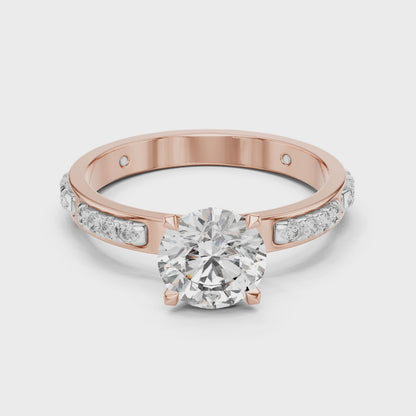 Round Cut Lab-Grown Diamond Engagement Ring with Channel-Set Side Accents in Rose Gold