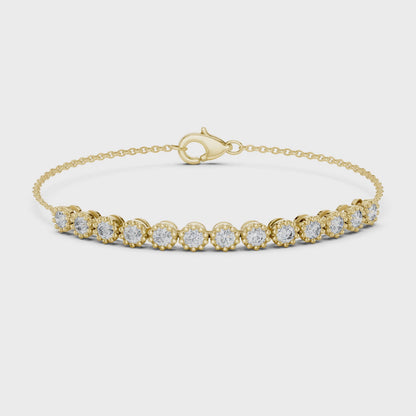 Luxury Lab-Grown Round Diamond Milgrain Bezel Chain Bracelet in 14K Yellow Gold