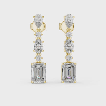 Gold Diamond Chandelier Earrings with Emerald-Cut Centerpiece