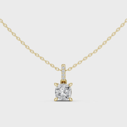 Cushion Cut Solitaire Lab-Grown Diamond Pendant in Yellow Gold
