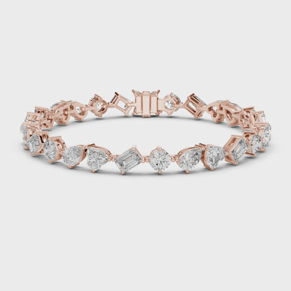 Mixed Shape Diamond Tennis Bracelet in Rose Gold | Pear, Round & Emerald Cut Bracelet